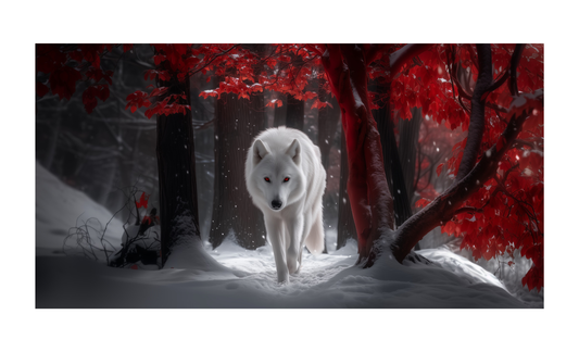 White Wolf Red Trees License Plate 6x12